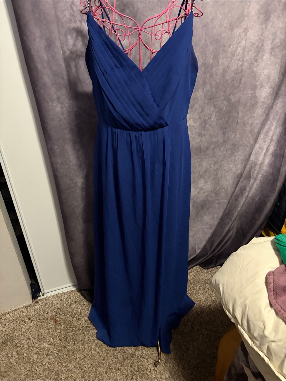 David's Bridal Royal Blue Chiffon V-Neck Maxi Dress